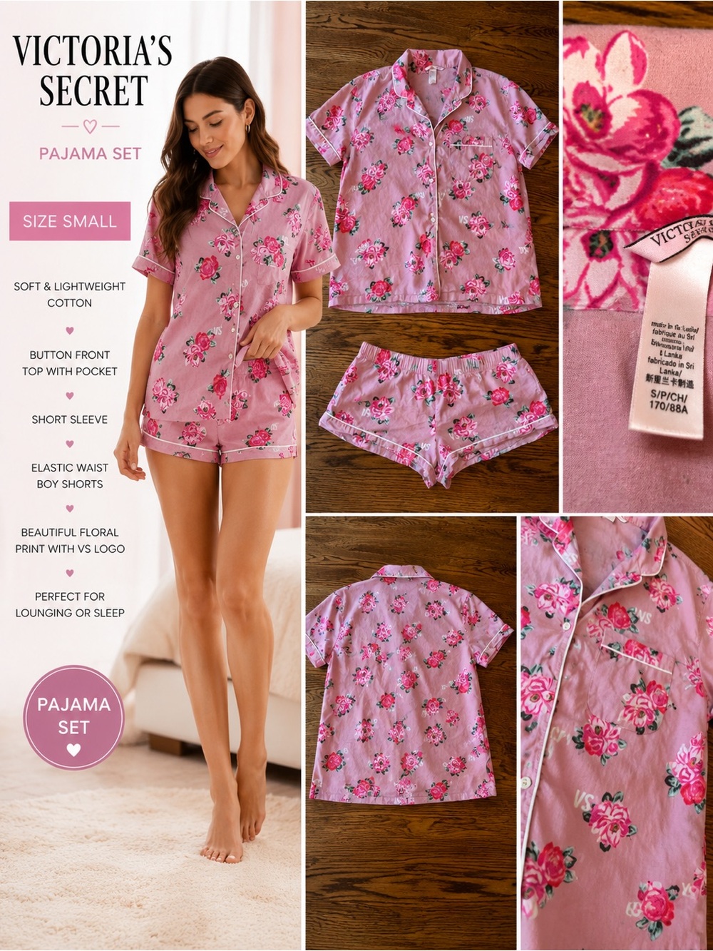 Victoria’s Secret Pink Floral Pajama Set | Size Small